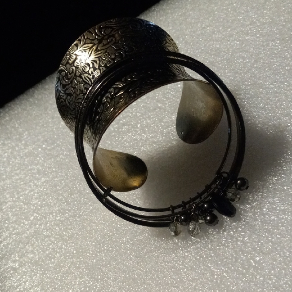 Elegant Black and Silver cuff  and 3 bangles Bracelet Set